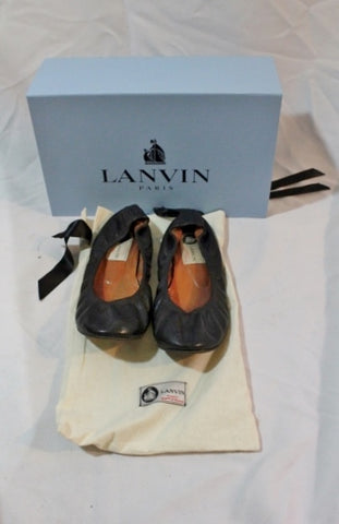 Womens LANVIN PARIS Leather Ballet Flat Shoe 37 / 6.5 BLACK Slip-on