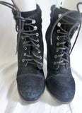 Womens H by HALSTON Suede LEATHER High Heel Platform BOOT Booties BLACK 8