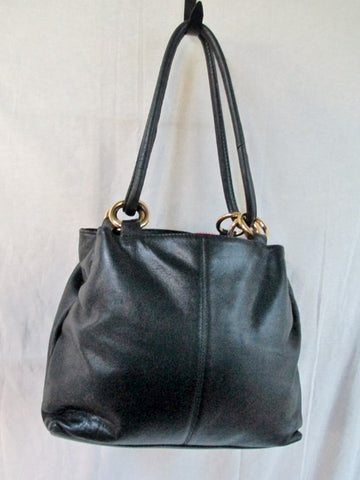 COURTENAY Brand Leather Tote Purse Handbag  HOOP LOOP Carryall BLACK L