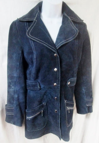Womens MADE IN CANADA Military Style Suede Leather Jacket Coat Hipster BLUE S