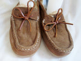 NEW Mens HORIZON Suede Leather Driving Moc Moccasin Shoe 9-10 BROWN Shearling Fur Cozy