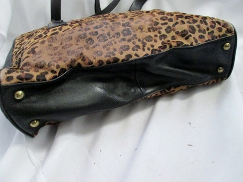 Fossil Leopard Print Wallet Black Leather Hair Fur Bi Fold 