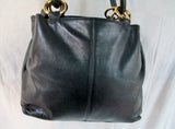 COURTENAY Brand Leather Tote Purse Handbag  HOOP LOOP Carryall BLACK L