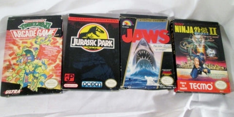 Lot Vintage NINTENDO TECMO Video Game Set JAPAN NINJA JAWS JURASSIC PARK TURTLE