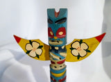 Handmade Carved Wood ALASKA ECHO POINT TOTEMS Statue Totem Pole Art BLUE Vintage