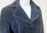 Womens MADE IN CANADA Military Style Suede Leather Jacket Coat Hipster BLUE S