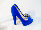 NEW BRIAN ATWOOD Suede High Heel Pump Shoe BLUE 36.5 / 6 Womens Peep Toe LEATHER