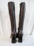 NINE WEST ZARRASO Knee High LEATHER Goth Square Toe BOOT Shoe BROWN 7