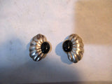 TAXCO 925 STERLING SILVER ONYX Clip Earring BLACK SCALLOP