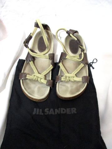 JIL SANDER Braided ROPE SANDAL Flat Shoe Slip-on 36 Boho BROWN BEIGE