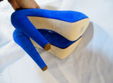 NEW BRIAN ATWOOD Suede High Heel Pump Shoe BLUE 36.5 / 6 Womens Peep Toe LEATHER
