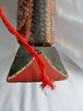 Vintage Handmade Painted Wicker Basket Asian Shoulder Bag Purse RED BLACK WOOD