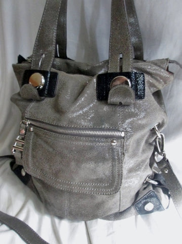 B. MAKOWSKY leather hobo satchel shoulder tote bag GRAY shimmer purse Celebrity Style