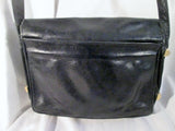 Vintage PERLINA Leather Shoulder Bag Handbag Satchel Flap Bag BLACK Crossbody