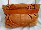 Vintage MM MORRIS MOSKOVITZ SUEDE LEATHER Satchel Shoulder Bag BROWN Crossbody CROC