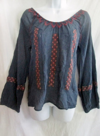 WOMENS JOIE Cotton Peasant Shirt Top S BLUE Embroidered Hippie Festival India
