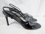 Womens YVES SAINT LAURENT Sandals Heel Italy Strappy LEATHER BLACK 9 BOW