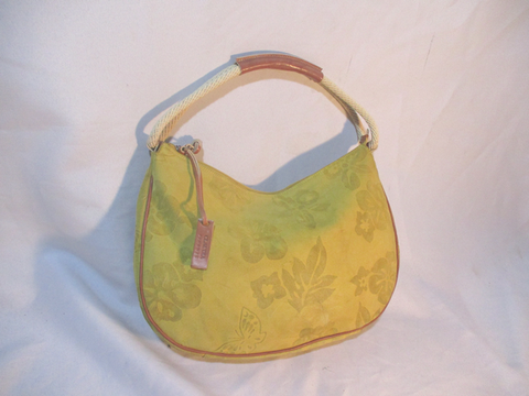 CLAUDIA FIRENZE FLORAL SUEDE Leather Shoulder Bag Hobo Purse YELLOW