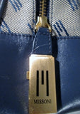 Vintage MISSONI Signature CANVAS Leather Hobo Satchel Purse BEIGE BLUE M