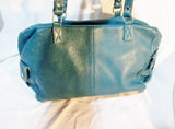 ELISA ATHENIENSE Leather Handbag Satchel Tote Shoulder Bag TEAL BLUE Pockets