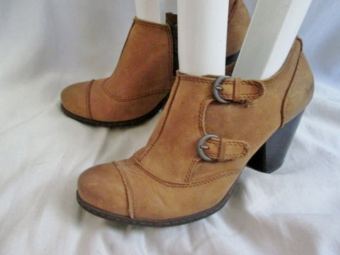 Womens BORN ANKLE BOOT BOC BUCKLE Zip Leather Shoe Bootie 7.5 BROWN Boho