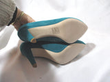NEW MIU MIU ITALY PUMP Round Toe Shoe Suede High Heel TURQUOISE 36.5 BLUE