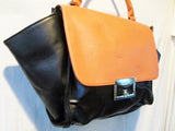 GALIAN NEW YORK synthetic faux leather handbag clutch flap bag BLACK ORANGE