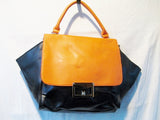 GALIAN NEW YORK synthetic faux leather handbag clutch flap bag BLACK ORANGE