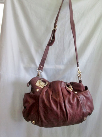 JUNIOR DRAKE soft rouched tote leather hobo satchel shoulder bag carryall BROWN
