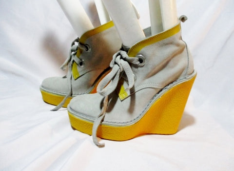 PIERRE HARDY PLATFORM Suede WEDGE Heel BOOTIE Shoe 36 6 GRAY Womens