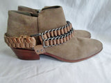 Womens SAM EDELMAN POSEY LEATHER Suede Ankle BOOT Booties Shoe BEIGE 7.5