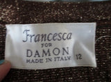 Vtg Womens FRANCESCA FOR DAMON ITALY Sweater Cardigan GOLD SPARKLE 12 Jacket
