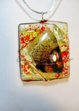 Handmade FUSED Glass Pendant NECKLACE Wrapped Artisan SQUARE Arts Crafts Jewelry