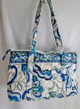 VERA BRADLEY Vegan Quilted Bag Satchel Tote WHITE BLUE GREEN GRAY SWIRLY SWIRL