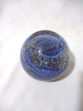 Handmade STORM Whirling Studio Art Glass Paperweight GLOBE Vintage BLUE GOLD