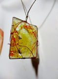 Handmade FUSED Glass Pendant NECKLACE Wrapped Artisan SQUARE Arts Crafts Jewelry