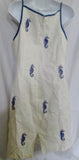 Womens DAISY L Linen Dress SEAHORSE EMBROIDERED BLUE 8 Mermaid WHITE