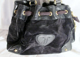 JUICY COUTURE Leather Velvet Heart DOG purse satchel BROWN M RHINESTONE Embroidered