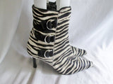 Womens Lord & Taylor Flex JACK 8 ZEBRA FUR BLACK WHITE Stripe Leather Booties Boot
