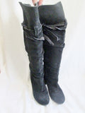 Womens REPORT LASARA Suede Leather Strappy Boho BOOTS 8 BLACK Knee High Slouch