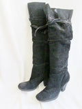 Womens REPORT LASARA Suede Leather Strappy Boho BOOTS 8 BLACK Knee High Slouch
