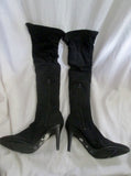 Womens NINE WEST SINISTER Vegan Thigh High Heel Boots FETISH BLACK 7.5