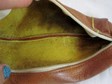 NEW GLOVE LEATHER Boho Barrel Zip Pouch Bag Case Coin Purse COGNAC BROWN Hippy