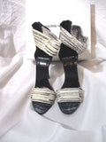 PIERRE HARDY Stiletto High Heel Sandal Shoe 37 BLACK WHITE Back Zip Snake