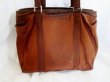 MARC CROSS NEW YORK ITALY Leather Shoulder Bag Duffle Duffel Tote BROWN Nylon