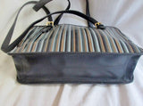 LORD & TAYLOR Striped Leather Tote Shoulder Bag Satchel Carryall GRAY BLACK BROWN