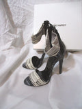 PIERRE HARDY Stiletto High Heel Sandal Shoe 37 BLACK WHITE Back Zip Snake