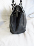 ASHNEIL Leather Satchel Purse Shoulder Bag Tote Silver BLACK Stitch Pebbled