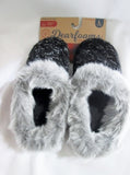NEW Womens DEARFOAMS Faux Fur Knit Clog Moc Slippers Slides Shoes L 9-10 BLACK GRAY