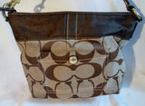 COACH 11957 SIGNATURE HAMPTON Jacquard HOBO SHOULDER BAG BROWN Canvas Leather